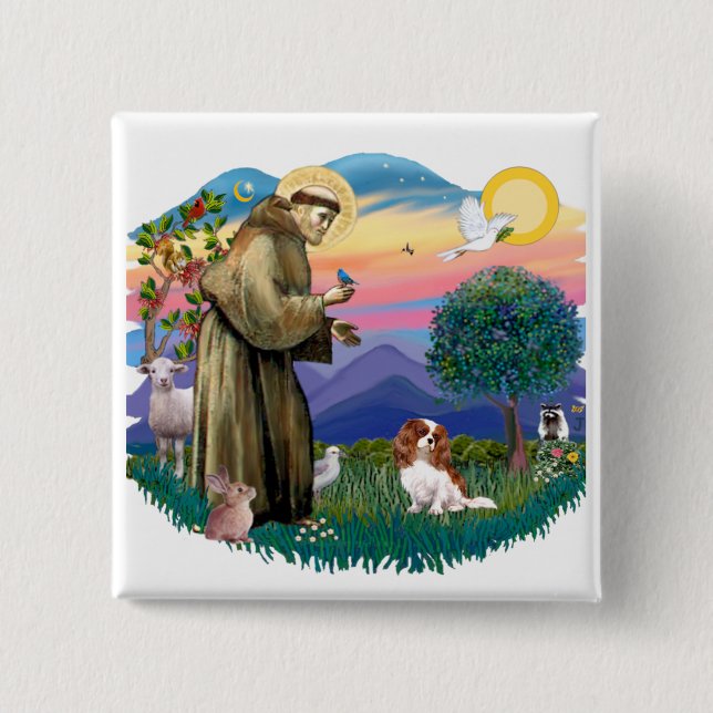 Bóton Quadrado 5.08cm Cavalier King Charles Spaniel (Blenheim #2) (Frente)