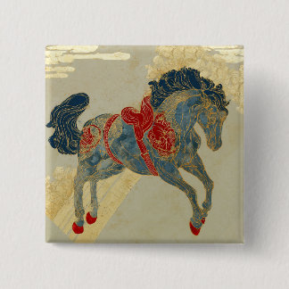 Bóton Quadrado 5.08cm Cavalo Azul Real Ornamentado