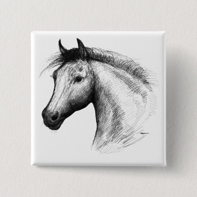 Bóton Quadrado 5.08cm Cavalo: Branco (Frente)