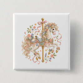 Bóton Quadrado 5.08cm Cavalo de Carrossel Mágico com Design Floral