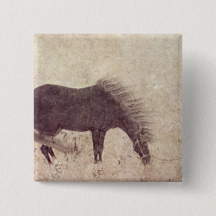 Bóton Quadrado 5.08cm Cavalo e noivo no inverno