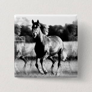 Bóton Quadrado 5.08cm &Cavalo em Execução B&W