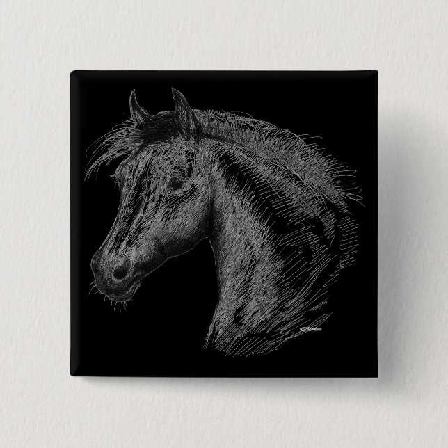 Bóton Quadrado 5.08cm Cavalo: Preto (Frente)