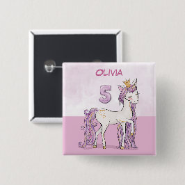 Bóton Quadrado 5.08cm Cavalo Rosa De Aniversário Com 5 De Nome Personali