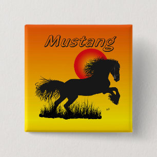Bóton Quadrado 5.08cm Cavalo selvagem para amante de cavalo Button