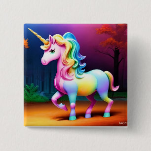 Bóton Quadrado 5.08cm Cavalo Unicórnio com Cores Arco-Íris