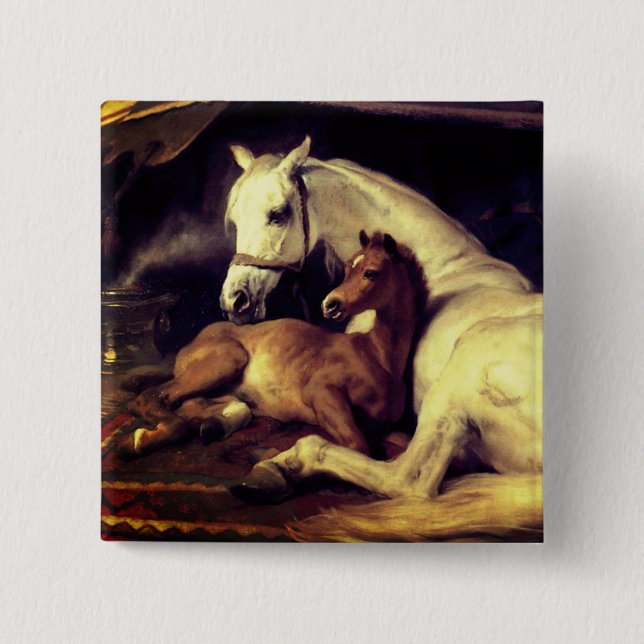 Bóton Quadrado 5.08cm Cavalos de Landseer (Frente)