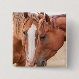 Bóton Quadrado 5.08cm Cavalos fungando em uma pastagem