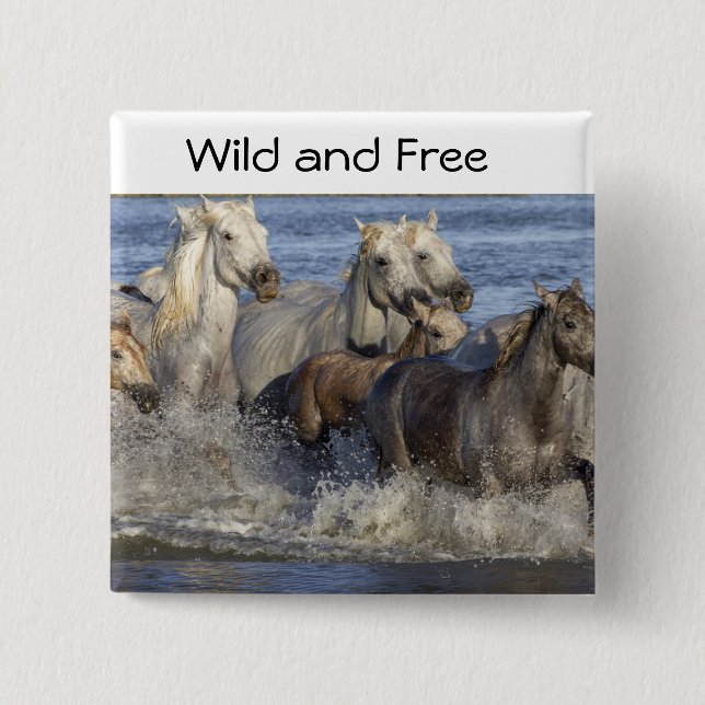 Bóton Quadrado 5.08cm Cavalos galopando na água (Frente)