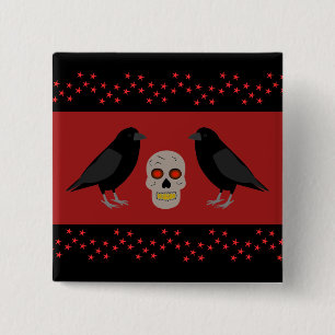 Bóton Quadrado 5.08cm Caveira Gótica e o Guardião Ravens Halloween