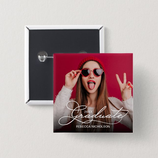 Bóton Quadrado 5.08cm Celebração do Formando de Fotografias (Frente & Verso)