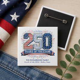 Bóton Quadrado 5.08cm Celebração Patriótica do Dia 4 de Julho de 2026 em