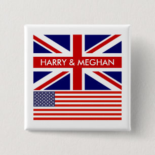 Bóton Quadrado 5.08cm Celebração Real de festas de casamento Harry e M