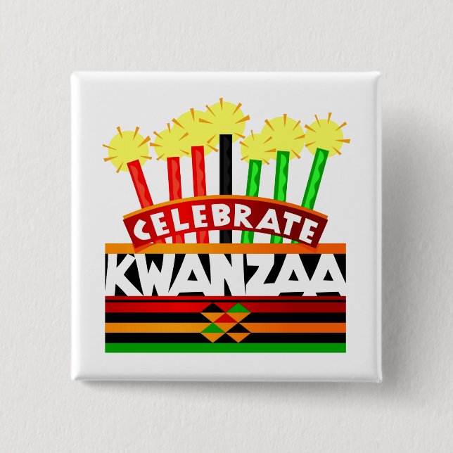 Bóton Quadrado 5.08cm Celebrar Kwanzaa (Frente)