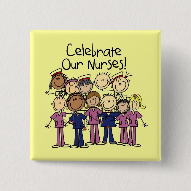Bóton Quadrado 5.08cm Celebrar Nossas Enfermeiras (Frente)