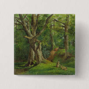 Bóton Quadrado 5.08cm Cena com coelhos, 1862 da floresta (óleo em