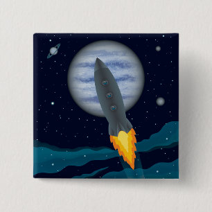 Bóton Quadrado 5.08cm Cena Cósmica de Rocketship