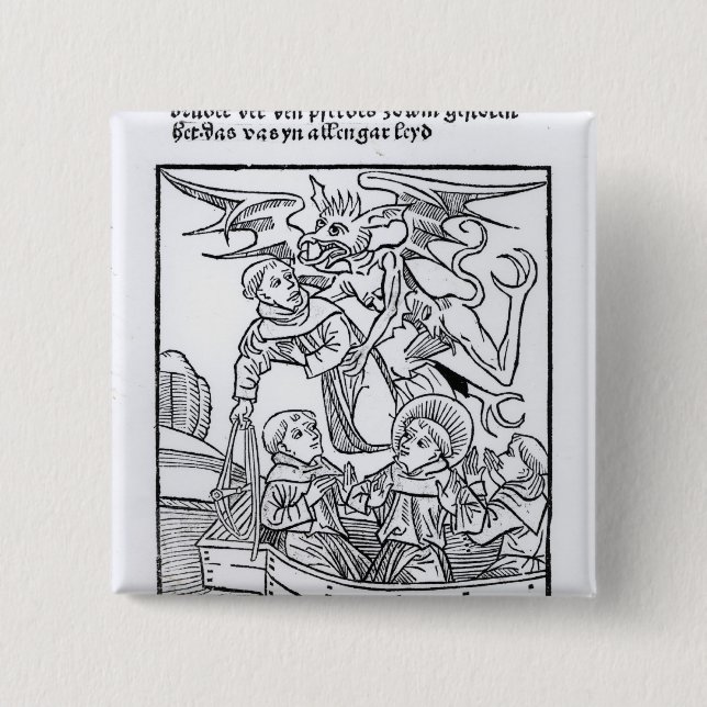 Bóton Quadrado 5.08cm Cena 'da navegação de St. Brendan (Frente)