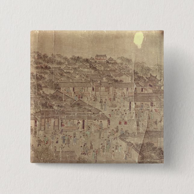 Bóton Quadrado 5.08cm Cena da rua, chinês, dinastia de Ming (Frente)
