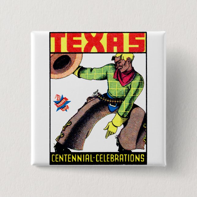 Bóton Quadrado 5.08cm Centenal do Texas 1936 (Frente)