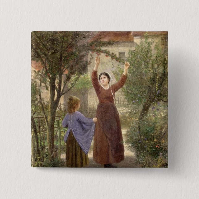 Bóton Quadrado 5.08cm Cerejas da colheita (Frente)