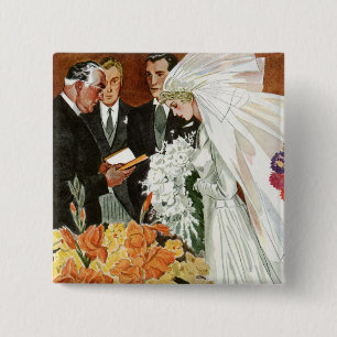 Bóton Quadrado 5.08cm Cerimônia de Casamento vintage com noiva e noiva