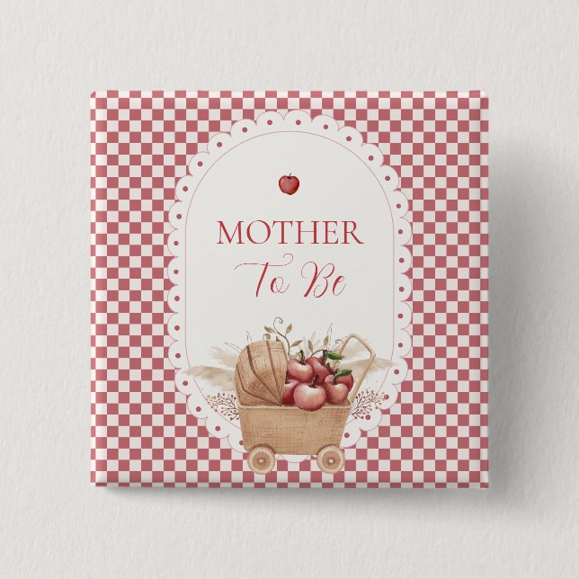 Bóton Quadrado 5.08cm Chá de Bebê Boho Gingham Vermelho Maçã Mãe Para Se (Frente)