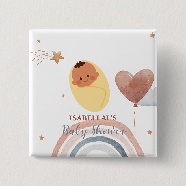 Bóton Quadrado 5.08cm Chá de fraldas de crianças africanas, estrela da L (Frente)