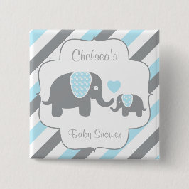 Bóton Quadrado 5.08cm Chá de fraldas de Elefantes de Stripe de Cinza, Az