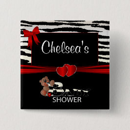 Bóton Quadrado 5.08cm Chá de fraldas Red and Zebra Stripes