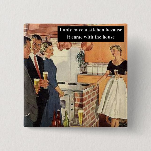 Bóton Quadrado 5.08cm Chá de Noiva / Festa de Aquecimento Engraçada Vint (Frente)