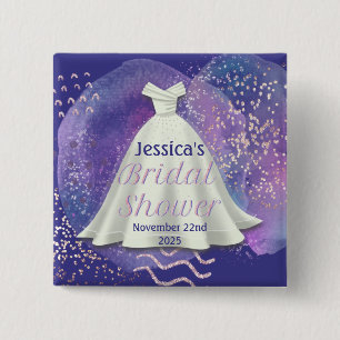 Bóton Quadrado 5.08cm Chá de panela Casamento Roxo e Rosa Dourado Glam