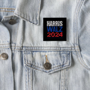 Bóton Quadrado 5.08cm Chapa de Harris Waltz 2024 Eleição Kamala Harris T