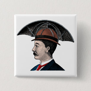 Bóton Quadrado 5.08cm Chapéu do guarda-chuva - ilustração do vintage