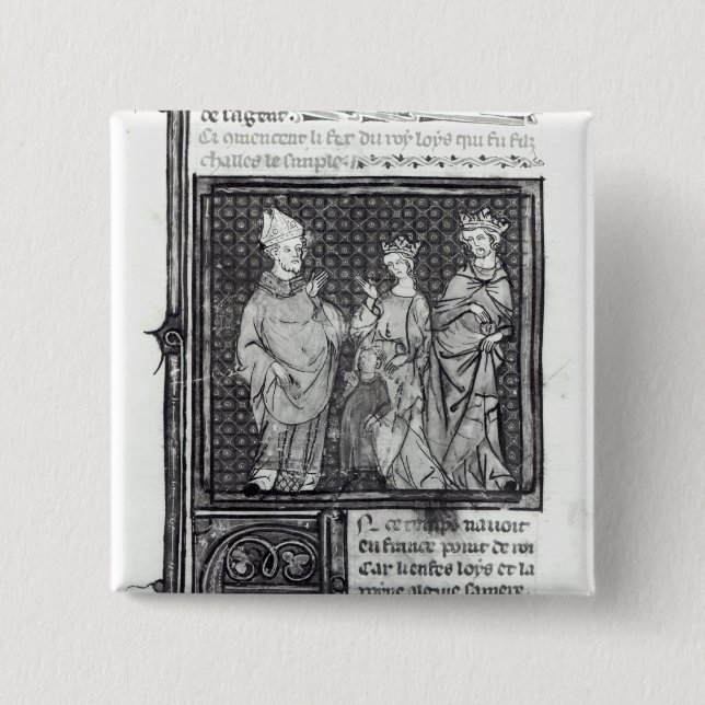 Bóton Quadrado 5.08cm Charles III o simples com sua esposa e sua (Frente)