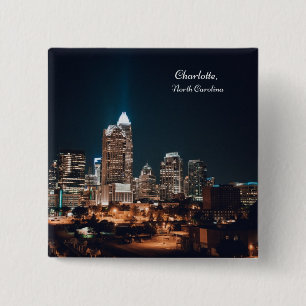 Bóton Quadrado 5.08cm Charlotte North Carolina City Skyline Night