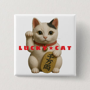 Bóton Quadrado 5.08cm Charme de Gatos Sortudos Japonês