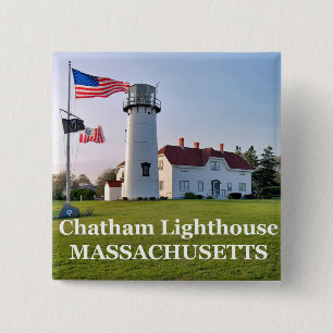 Bóton Quadrado 5.08cm Chatham Lighthouse, Botão Massachusetts