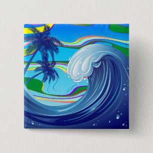 Bóton Quadrado 5.08cm Chaveiro de dupla face, águas de ondas grandes do 