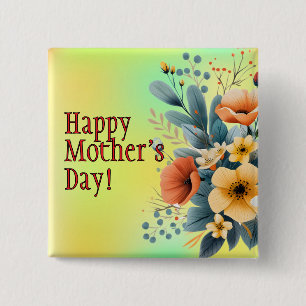 Bóton Quadrado 5.08cm Chaveiro Dia das Mães Flores Boho Clipart-61983
