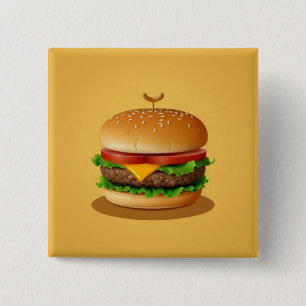 Bóton Quadrado 5.08cm Cheeseburger com Fundo Amarelo