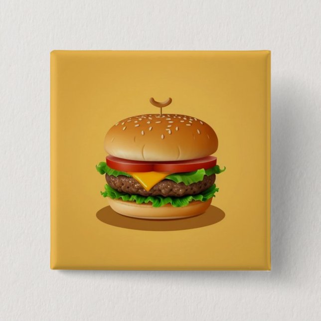 Bóton Quadrado 5.08cm Cheeseburger com Fundo Amarelo (Frente)