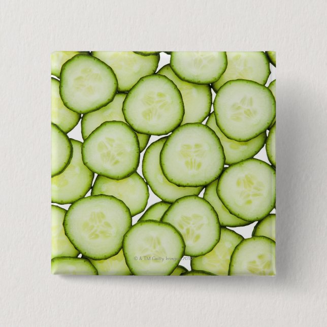 Bóton Quadrado 5.08cm Cheio de pepino fatiado, em branco (Frente)