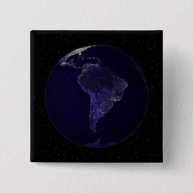 Bóton Quadrado 5.08cm Cheio Terra à noite mostrando as luzes 6 da cidade (Frente)