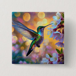 Bóton Quadrado 5.08cm Cherry Blossom Fantasy Hummingbird