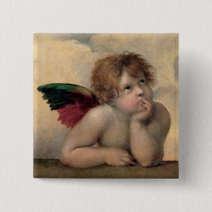 Bóton Quadrado 5.08cm Cherub da Sistine Madonna por Raphael