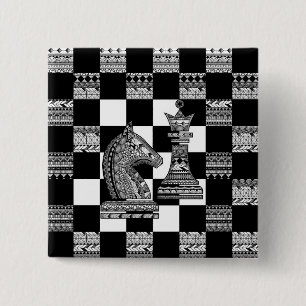 Bóton Quadrado 5.08cm Chess Knight e Queen - Zen Art