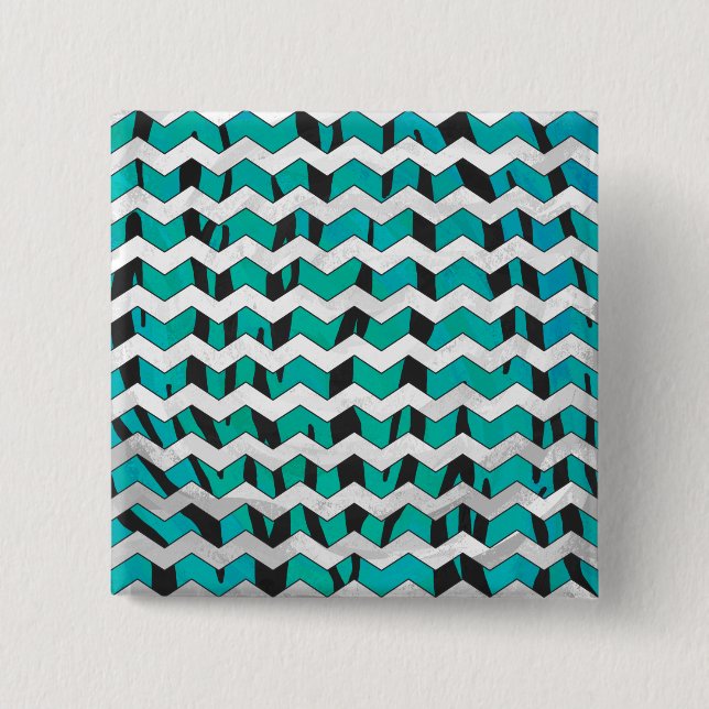 Bóton Quadrado 5.08cm Chevron Tiger Black and Teal Impressão (Frente)