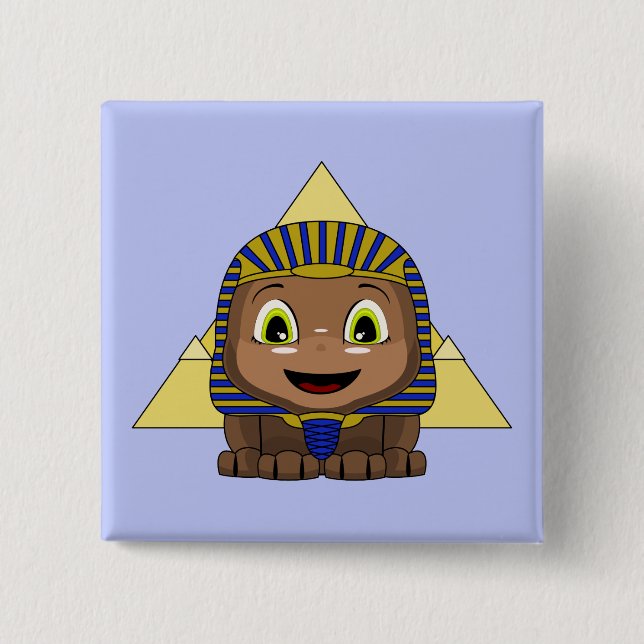 Bóton Quadrado 5.08cm Chibi Sphinx Com Pirâmides (Frente)