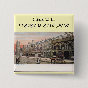 Bóton Quadrado 5.08cm Chicago IL Map Coordena o Estilo de Vintage